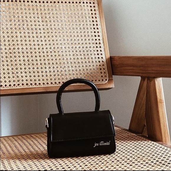 Jeu Illimité Black Leather Cherie Mini Top Handle Crossbody Purse Shoulder Bag - Picture 8 of 14